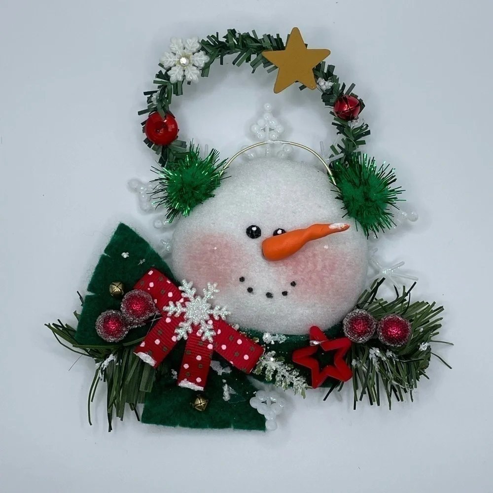 Handmade Red Snowman Snowflake Tree Ornament NWOT